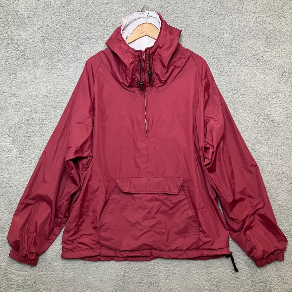 VTG Rally Waterproof Pullover Jacket Men XL Maroon Rain Gear Windbreaker 1/2 Zip